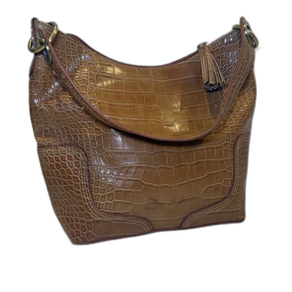 Vintage Tommy Hilfiger Y2K Faux Croc Hobo Shoulder Bag Brown Purple‎ Tassel